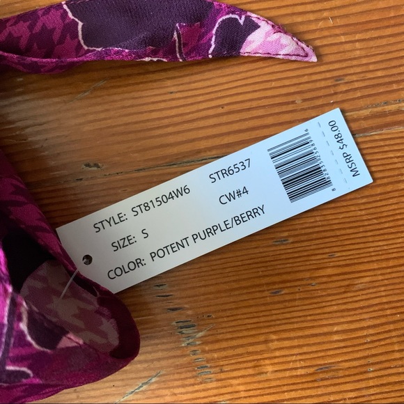 NWT Zac & Rachel Houndstooth Floral 3/4 Tie Sleeve Purple Berry Pink Small - Picture 12 of 13